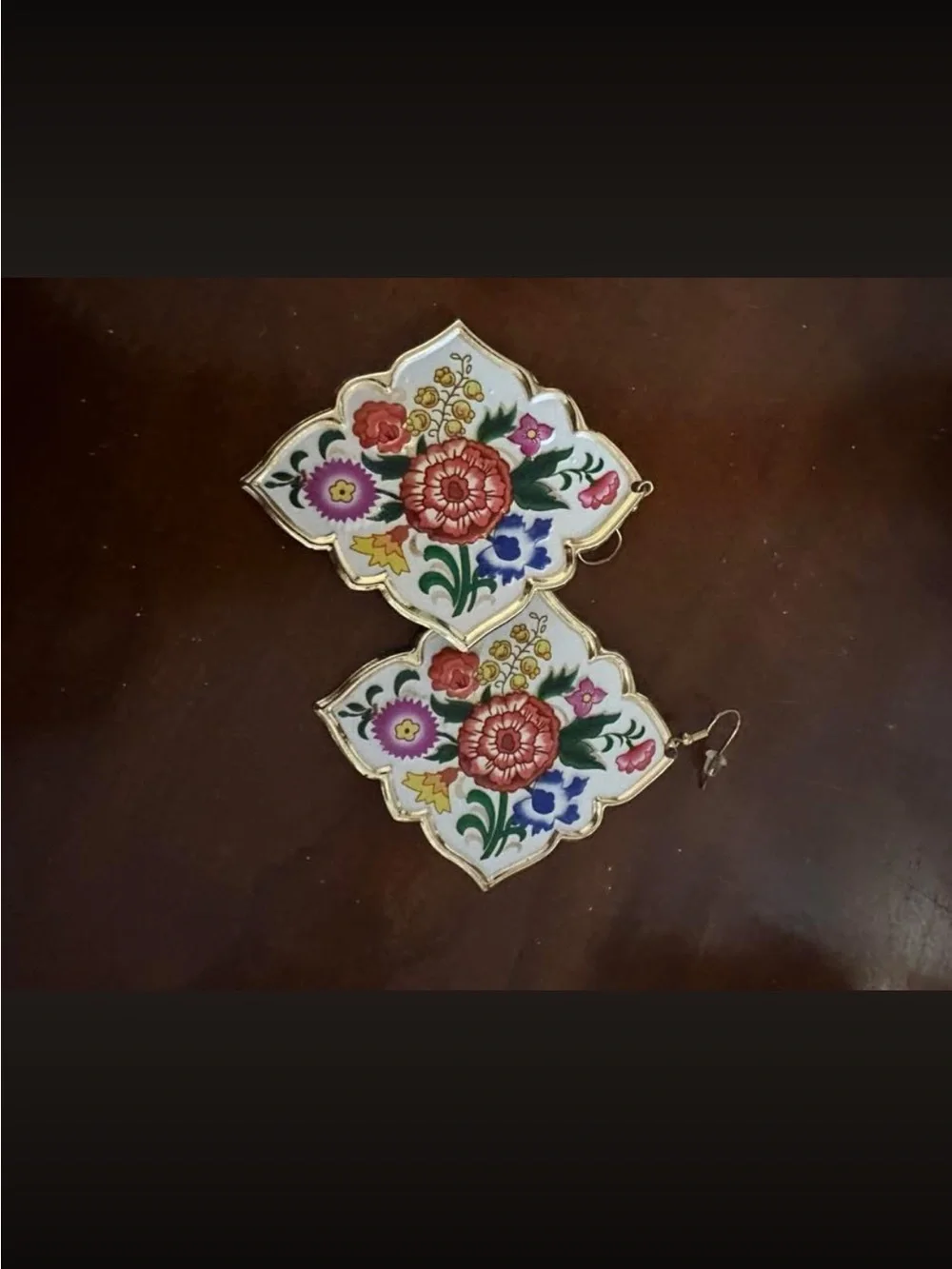Plunder White Floral Tile Earrings with Red, Pink, Blue and Green Accents